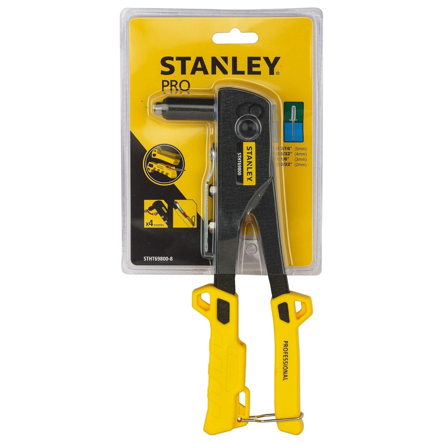 STANLEY STHT69800-8 Heavy Duty Riveter Set with 4 Nozzles & Anti-Corrosion Properties Ideal for Joining & Fabrication of Sheet Metals, Leather & Plastic Parts, YELLOW & BLACK