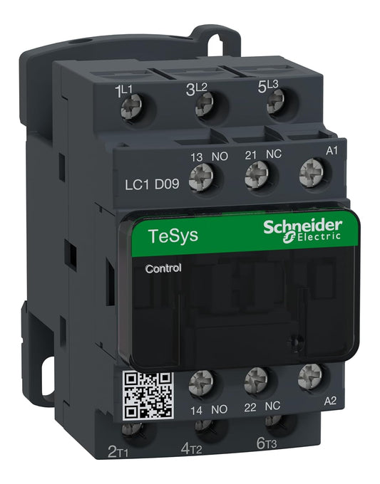 Schneider Electric LC1D09M7 TeSys D - AC Contactor - 9A, AC3 (lt= 440 V), 220VAC Coil, 3 Pole, 1NO 1NC, White, Plate & Rail Mounting Contactor, LC1D09M7 Contactor