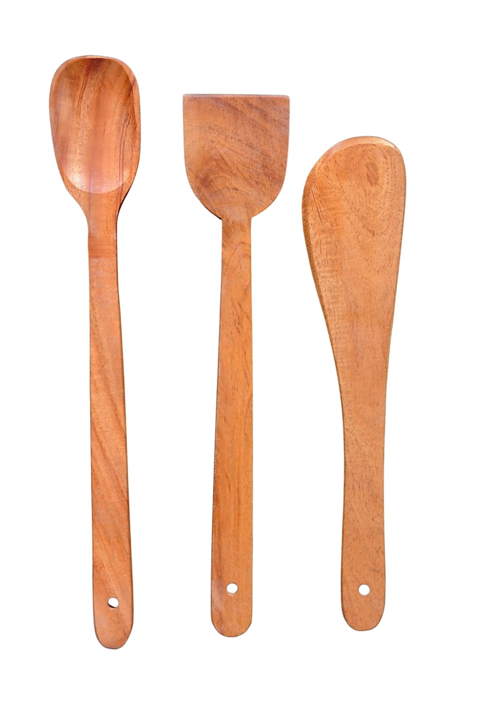 Udaipur Handicrafts Pure Neem Wood Spatula Set for Cooking | Dosa Spatula Set | Wooden Spatula for Serving, Mixing, Flipping | Naturally Antimicrobial and Non Stick - Neem Wood Flip & Serve Set of 3