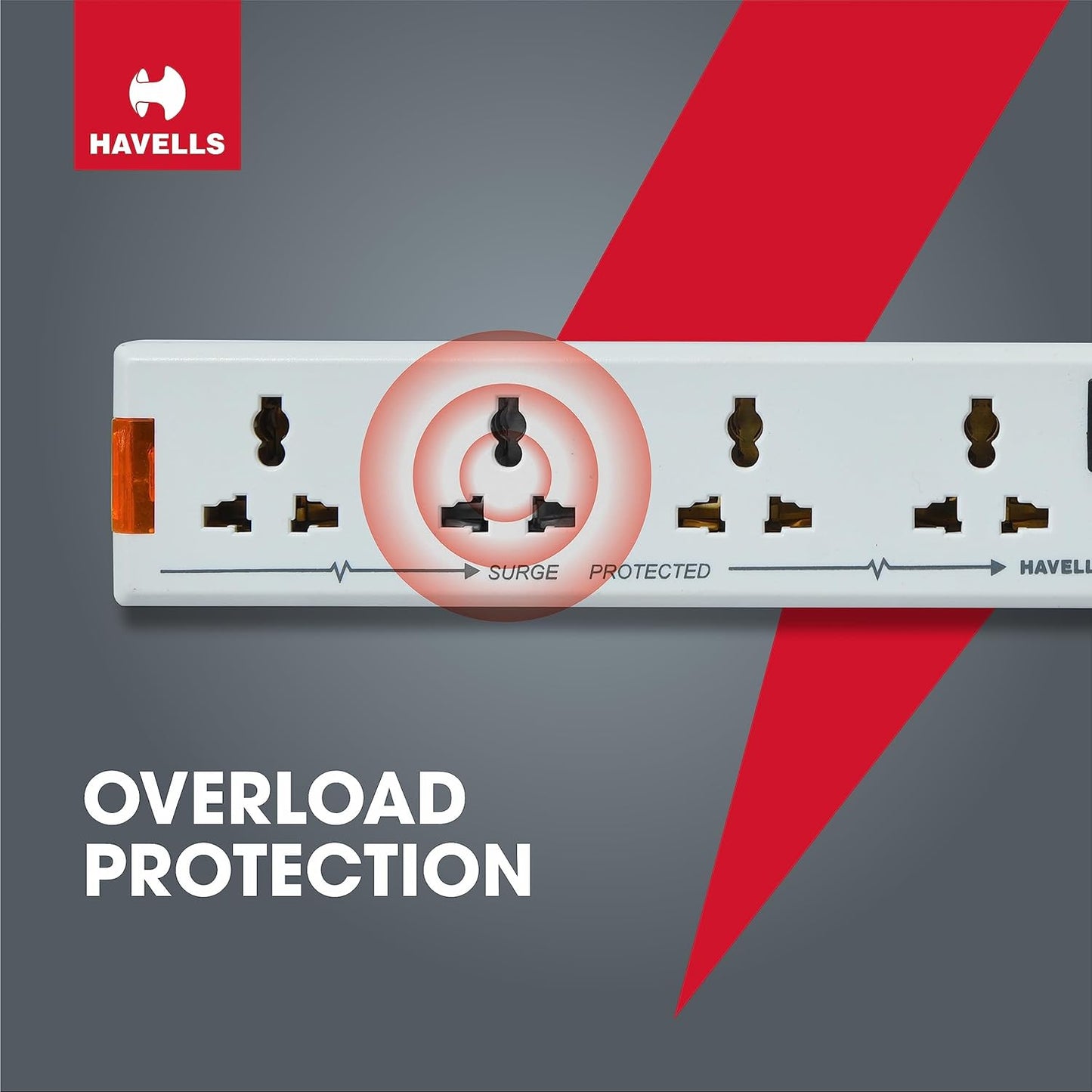 Havells 4 Way Extension Board With Surge & Spike Protection|For Power Requirements Up To 1440W |1.5 Mtr ISI Certified Copper Wire| LED Indicator | Rating -6A, 240V | Home & Office Use, 10 Volts