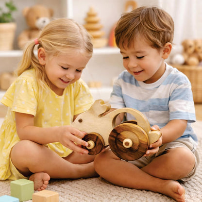 UdrCrafts® Wooden Rabbit Pull-Along Toy for Toddlers | Natural Solid Wood | No Metal | Eco-Friendly & Plastic-Free | Smooth Rolling Wheels | Nursery Decor Toy (2–5 Years) (Rabbit)