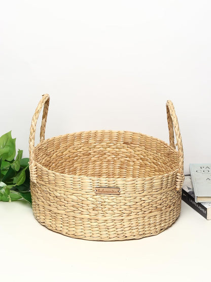 UdrCrafts® All the Cultures Fabricating India Wicker Round Baskets | Bamboo cane Storage Basket | Cane Gift Hamper | Wardrobe Basket | Jute Storage Organizer, Round, Beige (Medium, Dia25.4 X H12.7 cm)