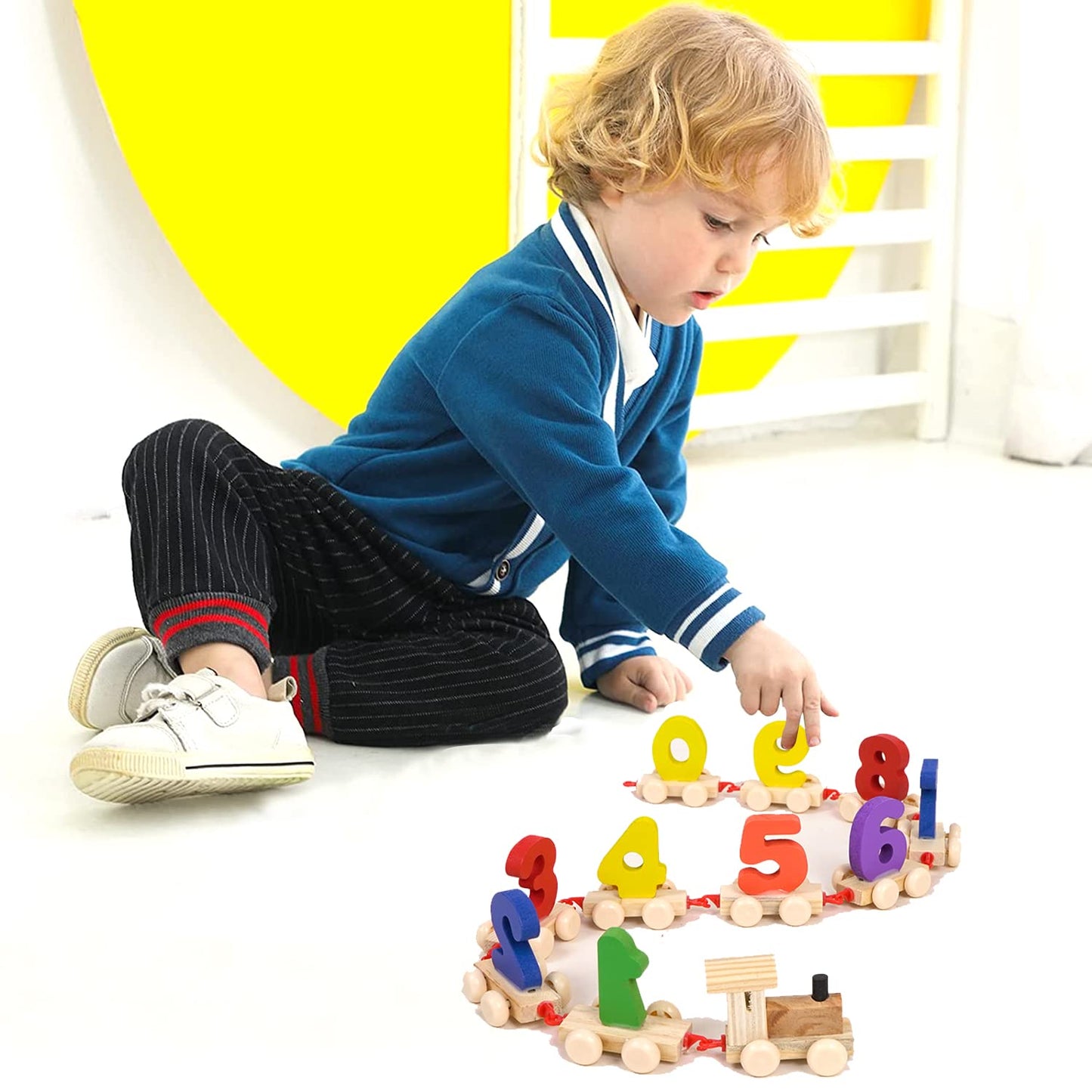 UdrCrafts® Wooden Digits 0 to 9 Number Train | Digits Number 0 to 9 Wooden Toy Train for Early Educational Kids (Multicolor)