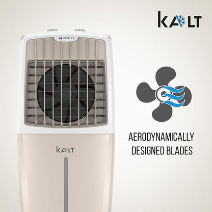 Havells Kalt 24L Personal Air Cooler for home | Powerful Air Delivery | Low Noise, Knob Panel | Everlast Pump | 4 Way Air Deflection | High Density Honeycomb Pads | Heavy Duty (White/Champagne Gold)