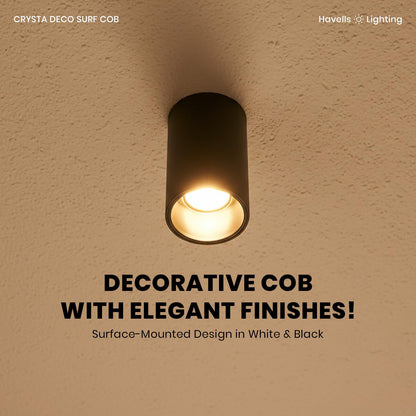 Havells Crysta Deco Surf Cob 18W 6K Chrome B,Led-Spotlights,Edge to Edge Glow with Easy Installation and Replacement,Beam Angle of 36°,Metal Body Cob with Integrated Driver,Cool Daylight (6500K)