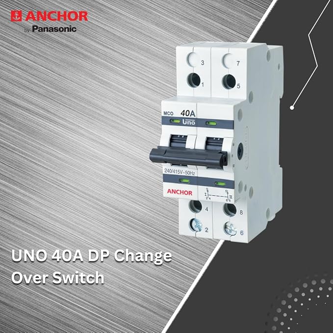 Anchor by Panasonic UNO Series 40 Amp Dual Pole MCB | 2 Pole C Curve MCB | 40A Change Over Switch Circuit Breaker