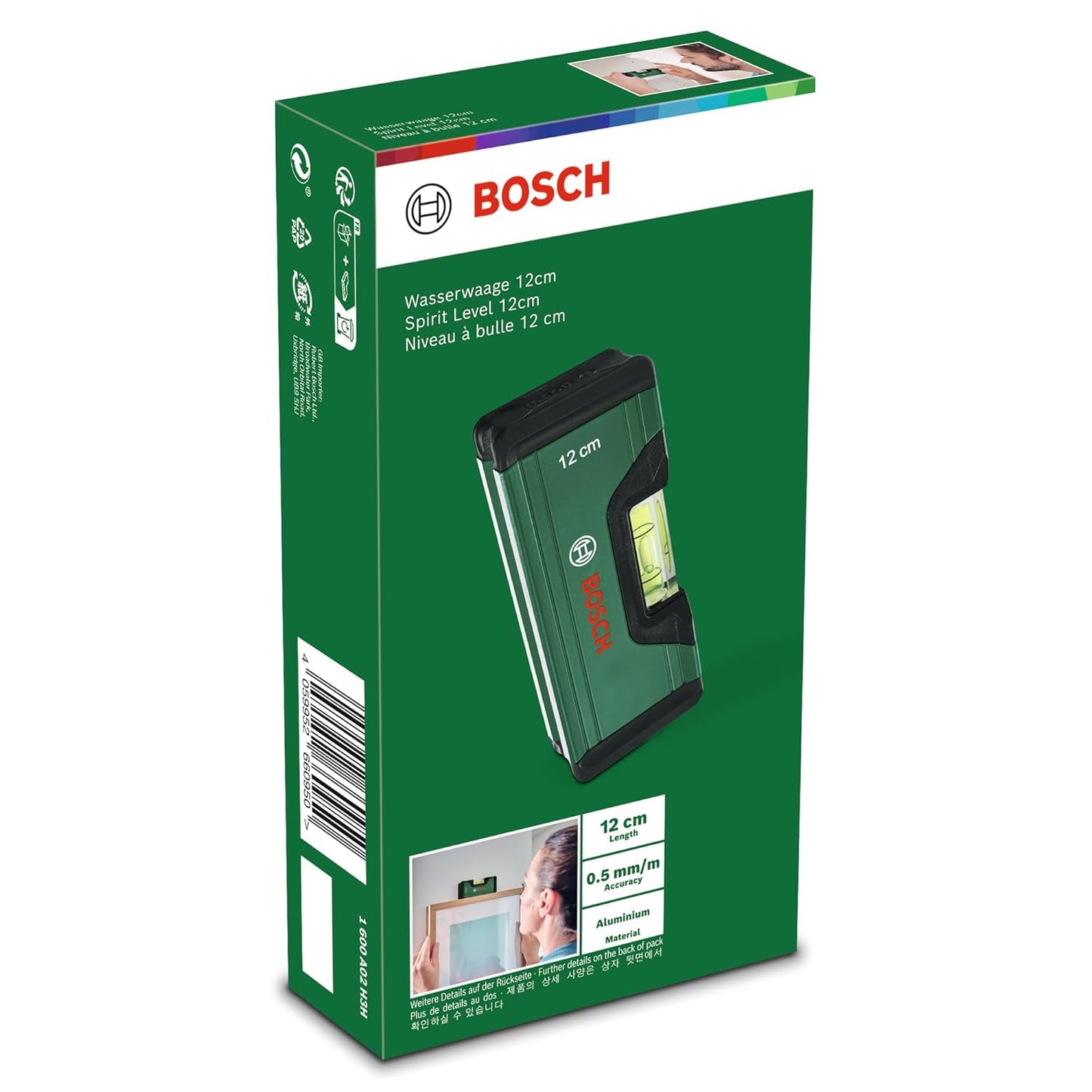 BOSCH Spirit Level 12cm | Compact & Portable | High-Precision Bubble for Accurate Readings | Durable Aluminum Construction | Ergonomic Design for Comfortable Grip | Ideal for Small-Scale Projects