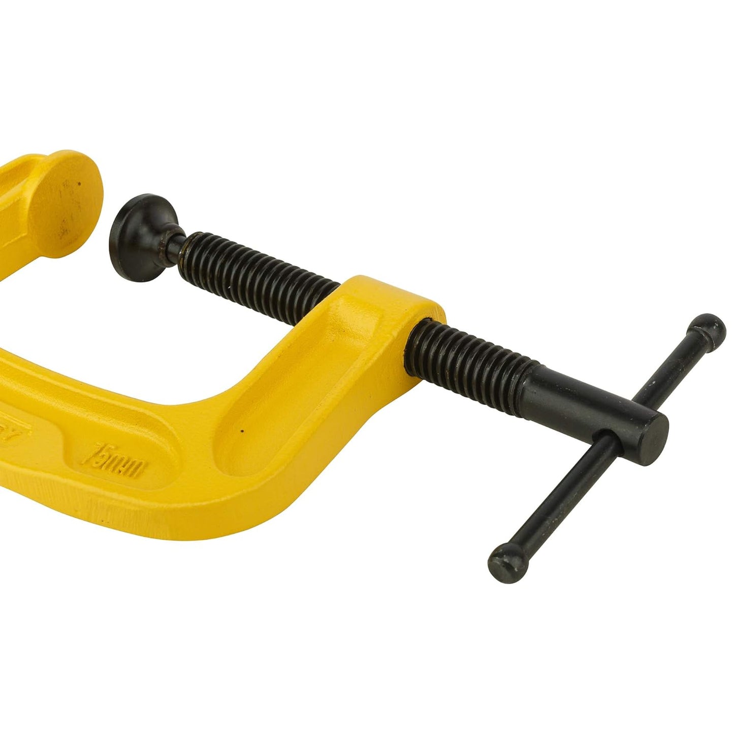 STANLEY 0-83-033 Max Steel C-Clamp-75mm Oversized ''T'' Handle for Extra Torque, Roll-Framed Threads for Smooth Operation, Ideal For Carpentry & Welding, Iron & Steel Build, (Yellow & Black)