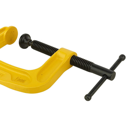 STANLEY 0-83-033 Max Steel C-Clamp-75mm Oversized ''T'' Handle for Extra Torque, Roll-Framed Threads for Smooth Operation, Ideal For Carpentry & Welding, Iron & Steel Build, (Yellow & Black)