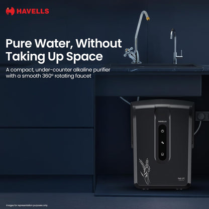 Havells FAB UTC (Under The Counter) Alkaline Water Purifier RO+UV+Alkaline |Copper+Zn+Mg | 9 Stage Purification, 7L SS Tank, Suitable for all water sources, 33% Higher Water Recovery, up to 2000 TDS