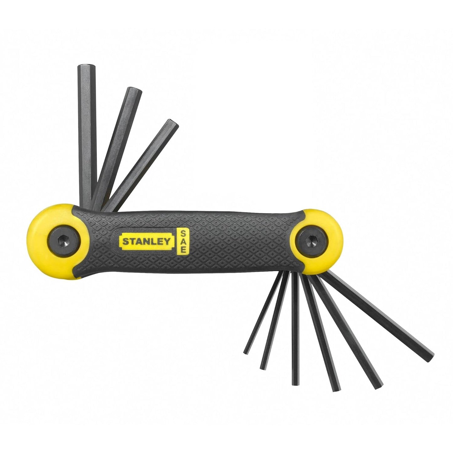 STANLEY 2-69-265 9-Pc. Folding Metric Key Set, Black Phosphate Finish, Chamfered Edge, Comfortable Handle, LxWxH: 16x5x4cm, 0.152 Kg, Keys Stored in Size Marked Order for Easy Access & Identification