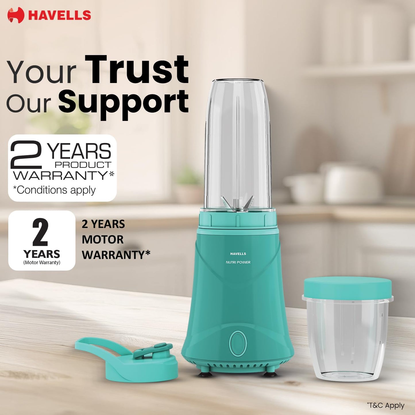 Havells Nutri Power Blender 350 W Mixer Grinder| 1 Speed Switch| Air Vent Technology| Stainless Steel Blade| 2Yrs Manufacturer Warranty (Mint Green)