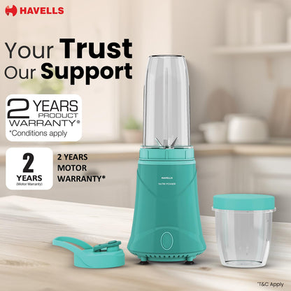 Havells Nutri Power Blender 350 W Mixer Grinder| 1 Speed Switch| Air Vent Technology| Stainless Steel Blade| 2Yrs Manufacturer Warranty (Mint Green)