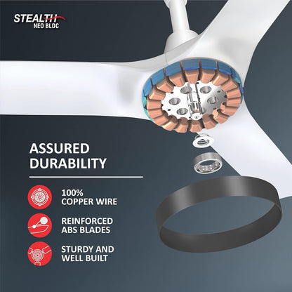 Havells 1200Mm Stealth Air Neo Bldc Motor Ceiling Fan Most Silent & Premium,5 stars With Rf Remote 100% Copper,Upto 55% Energy Saving,Flexible Timer Settings (Pack Of 1,Wood Pearl White)