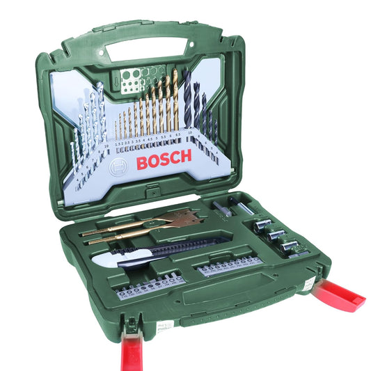 BOSCH 50-piece X-Line TiN-Coated Set | All-in-One DIY Drill & Screw Kit | 11 x Metal Drill Bits, 6 Masonry, 5 Wood Bits, Spade Bits, 18 Screwdriver Bits, Countersink, Knife & Nutsetters