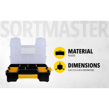 STANLEY STST1-70720 Professional Heavy Duty 10 Compartment Sort Master Light Organizer, 2.5 Kg Weight Capacity, Customizable 8 Removable Dividers, Polypropylene Textured Lid, 11.6x29.3x22.4 cm