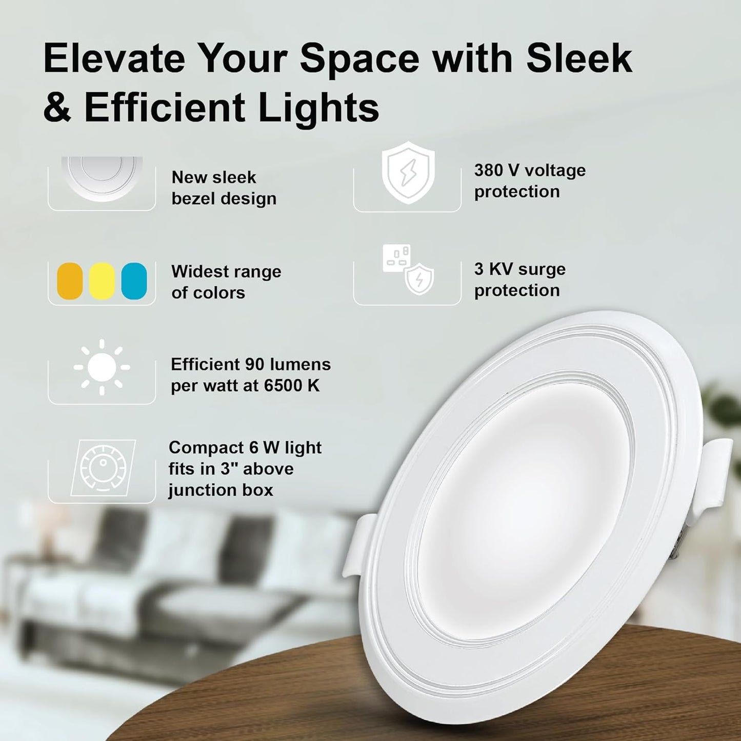 Havells Polycarbonate Luna 6W Downlight for Junction Box Round | Colour - Cool Day Light 6500K |3 inch Cutout, 22mm Height | High Voltage Protection Upto 4KV | Pack of 1