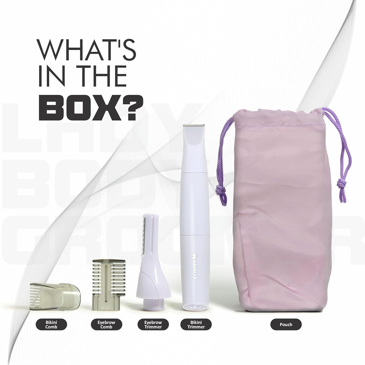Havells 4-In-1 Lady Body Groomer | Bikini & Eyebrow Trimmer With Protective Combs | Recharegeable (Battery Powered) | Travel Friendly Pouch | 2 Years Guarantee | Stunning Purple | Fd5004 - Unisex