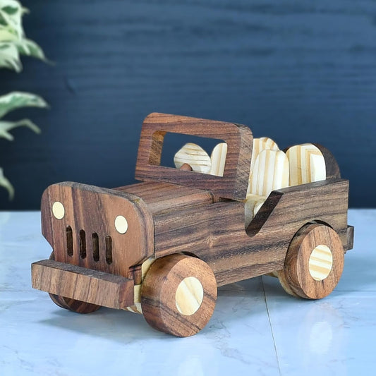 UdrCrafts® Handmade Wooden Open Gypsy Car Toy | Push Pull Toys Car for Kids | Natural Wood Non-Toxic, Showpiece for Living Room and Home Decore, 9 Months to 8 Years