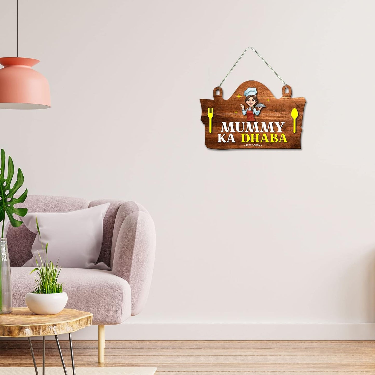Udaipur Handicrafts Mummy Ka Dhaba Printed Wooden Wall Art For Cafe | Kitchen | Restaurants | Quotes Decor Item | Kitchen Quotes Wall Hanging | Wall Illustrations | Modern Artwork | Gift Items (WH_3701NNV)