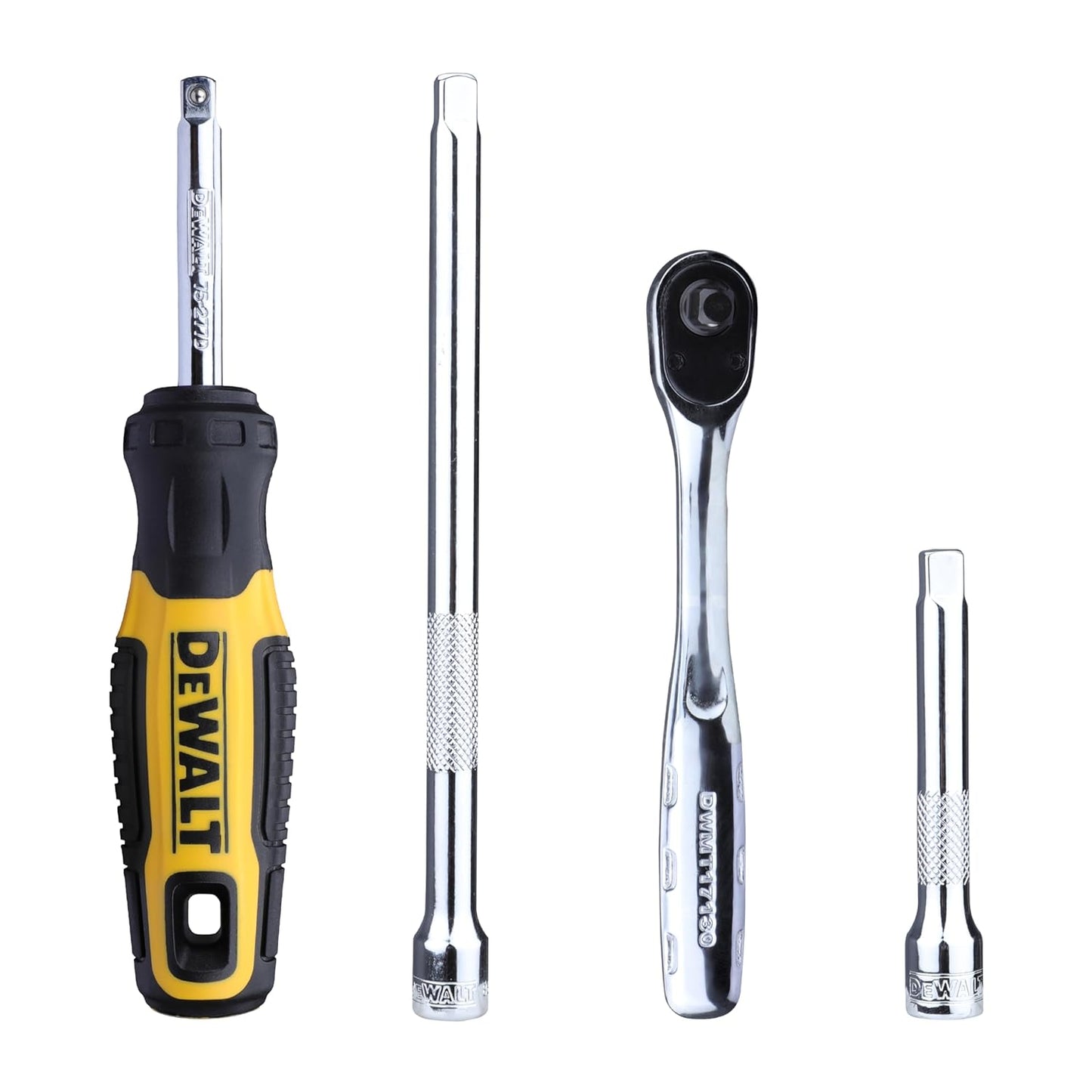 DEWALT DWMT81610-0 1/4" 50-Piece Drive Mechanics Tool Set with Anti-Corrosion Properties & Knurled Grip Control for Home, DIY & Professional Use, YELLOW & BLACK