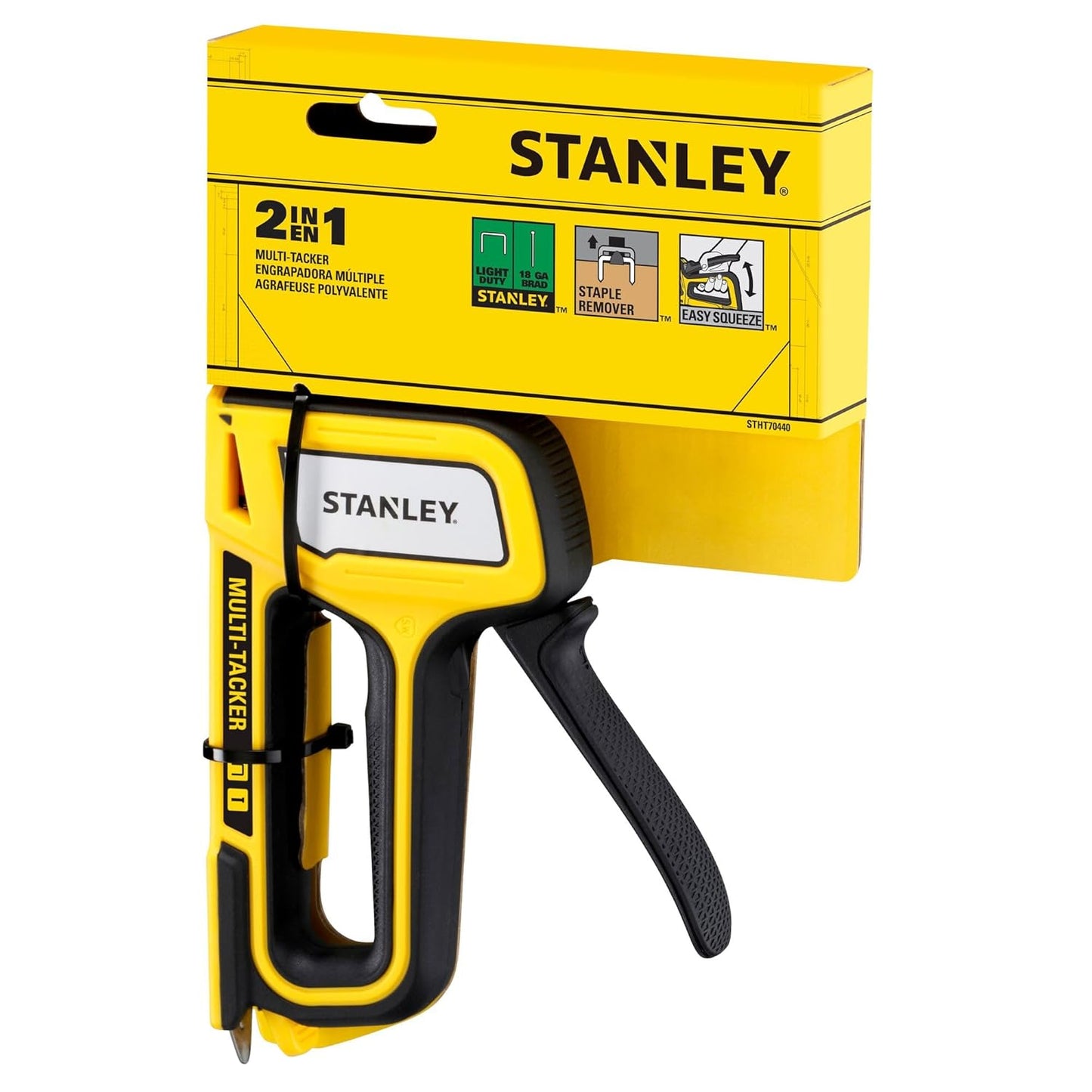 STANLEY STHT70440 2-in-1 Multi Tacker, Attachment Indication, Non-Slip Handle with Easy Squeeze Mechanism, Ideal for Type A Staples (6-10 mm) and Type J Headed Brad Pins (10 mm), Staples NOT Included