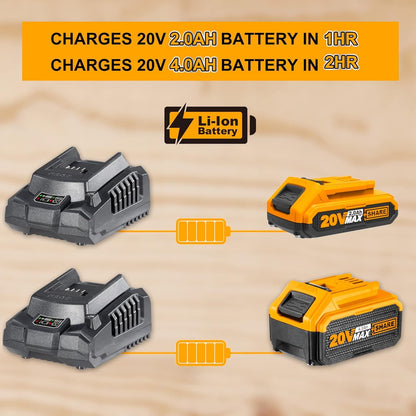 INGCO 20V Battery & Charger Set, 2.0Ah Battery and Fast Intelligent Charger, Compatible with All INGCO 20V Power Tools