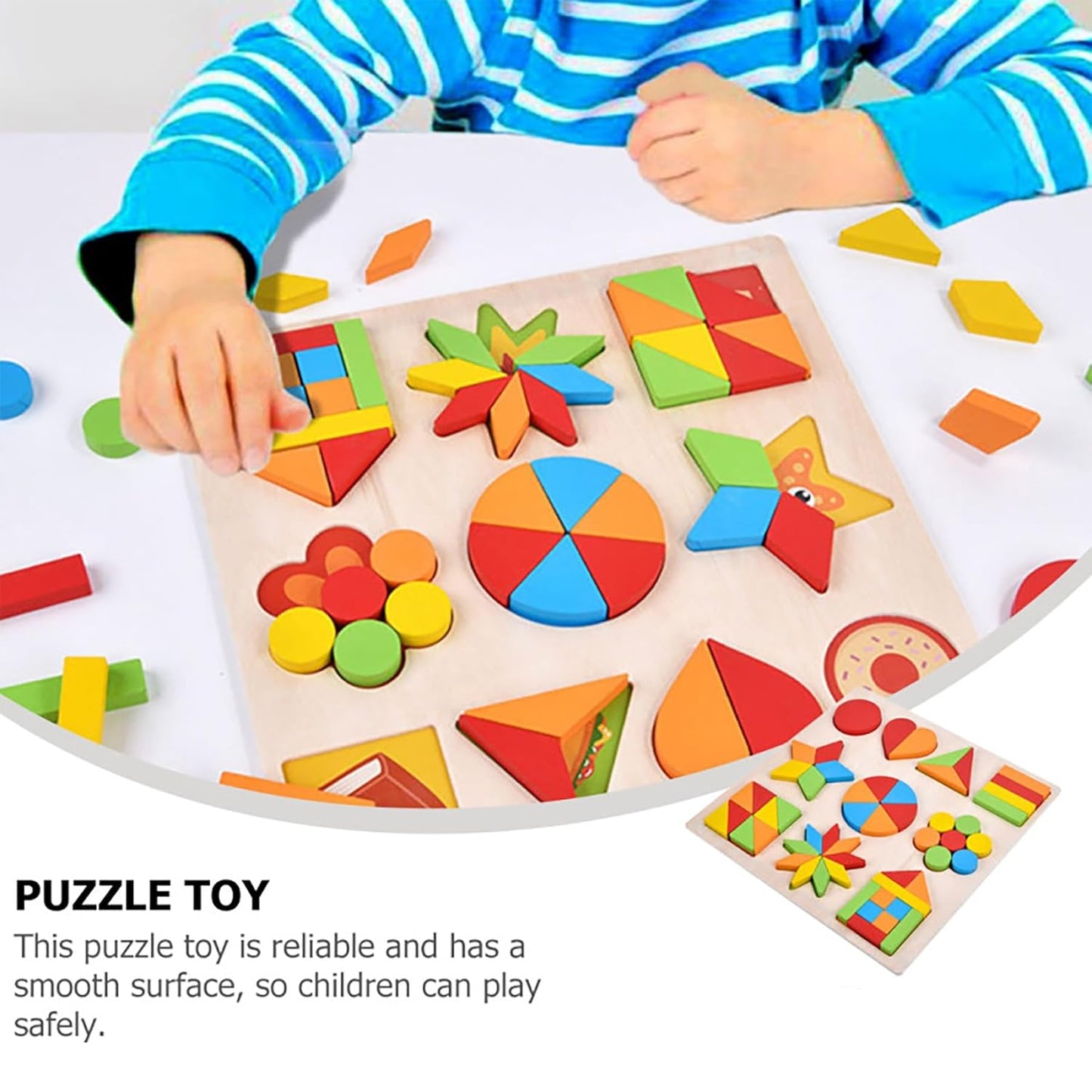Udaipur HandiCrafts Wooden Shapes Puzzle Learning Toy, Montessori Game Educational Toys for Kids, Intelligence Brain Teaser Puzzle Board with 10 Designer Shapes, Multicolor, 3+ Years (Pack of 1)