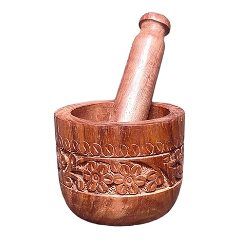 Udaipur Handicrafts Wooden Mortar and Pestle set//Wooden Imam Dasta //Wooden Ohkli Musal//Wooden Kharal//khalbatta//For Mixer and Grinder Spices and Herbs Kitchen in  Wood (Size 4 by 3 inch)