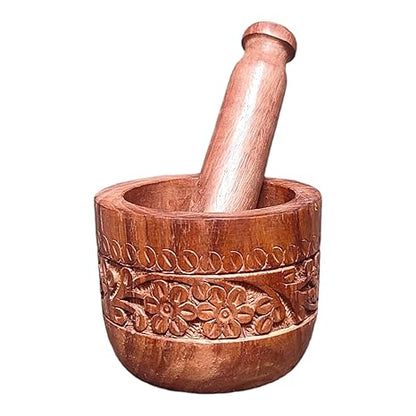 Udaipur Handicrafts Wooden Mortar and Pestle set//Wooden Imam Dasta //Wooden Ohkli Musal//Wooden Kharal//khalbatta//For Mixer and Grinder Spices and Herbs Kitchen in  Wood (Size 4 by 3 inch)