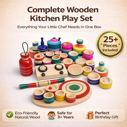 Udaipur HandiCrafts Wood Eco Friendly Wooden Kids Toy Kitchen Set/Choppu Jaman Made In India Kids Gas Stove With Cylinder Combo-Multi Color