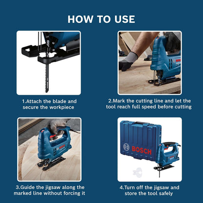 BOSCH GST 680 Corded Electric Jigsaw | 500W Motor | Stroke rate at No Load- 800-3100 spm | Cutting Depth 68mm | Lightweight & Portable | 1 Wood Blade & 1 Allen Key Included| 1 Yr Warranty