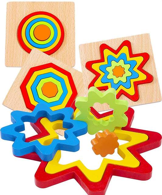 Udaipur HandiCrafts Toddler Puzzles Games Wooden Toys Montessori Rainbow Shape Sorting Puzzle Toys Toddlers Activities Preschool Learning Early Educational Birthday Gift Travel For Kids Age 1 2 3 4 Year Old