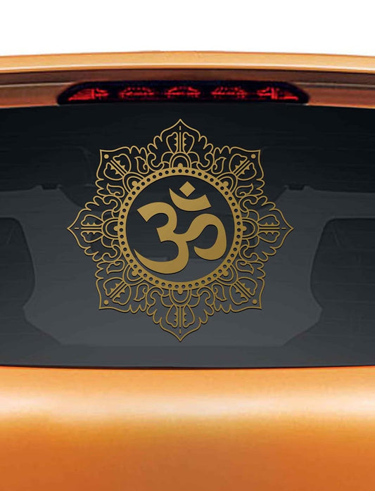 Akshar Arts Bhuwana Vinyl Reflective Artistic Om Design Car Sticker (Gold), Pack of 1-Removable