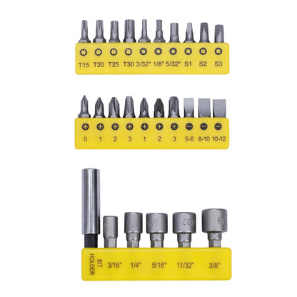 Stanley 68-071-23 26-Piece Insert-Bit Chrome-Vanadium Screwdriver Set For Home, Diy, Professional & Industrial Use Ideal For Electrical & Plumbing Tasks, Yellow & Black - Chrome Vanadium Steel