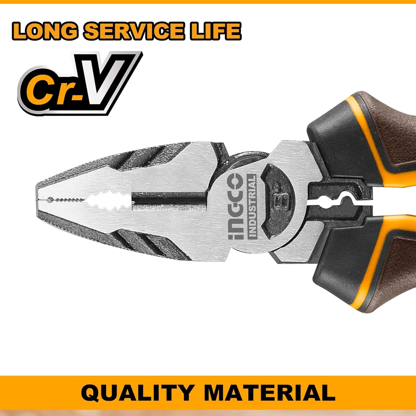 INGCO 3 Pcs High Leverage Pliers Set, Cr-V, 8" Combination Plier, 7" Diagonal Cutting Plier, 6" Long Nose Plier, Saving 30% Strength