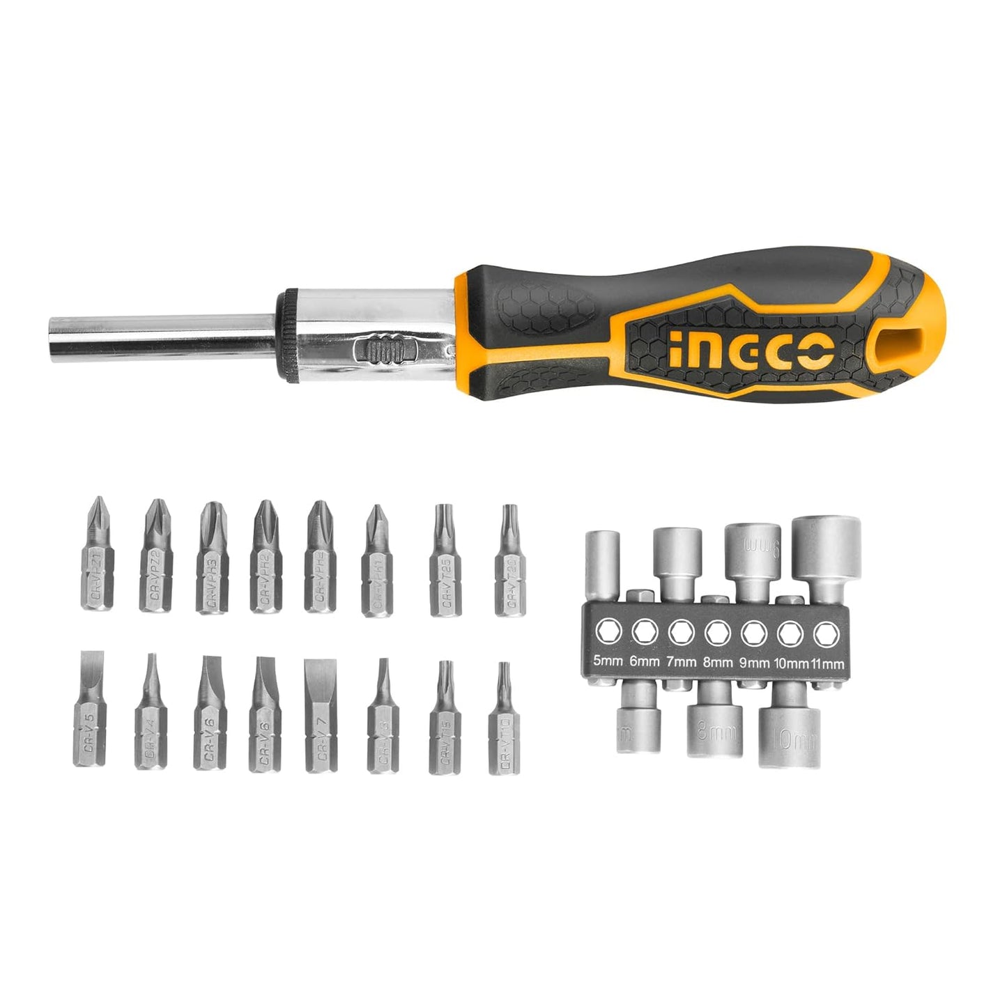 INGCO HKSDB0248 24 Pcs Screwdriver Set, 16 Pcs 6.35X25mm Screwdriver Bit, INGCO Style Ratchet Handle, High Auality Cr.V Material, Heavy duty, High Torque Resistance Screwdriver Set (1 Set)
