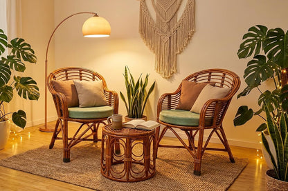 UdrCrafts® Premium Bamboo Chair Set with Table,Kursi,Garden Chairs with Table,Chairs for Living Room, Home, Dining Room, Bedroom, Kitchen, Office, Outdoor & Garden,Set of 2 Chairs & 1 Table, Brown Cane
