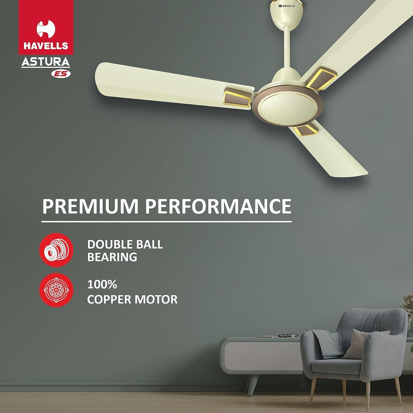 Havells 1200mm Astura Energy Saving Ceiling Fan (Bianco Bronze, Pack of 1) 1 Star