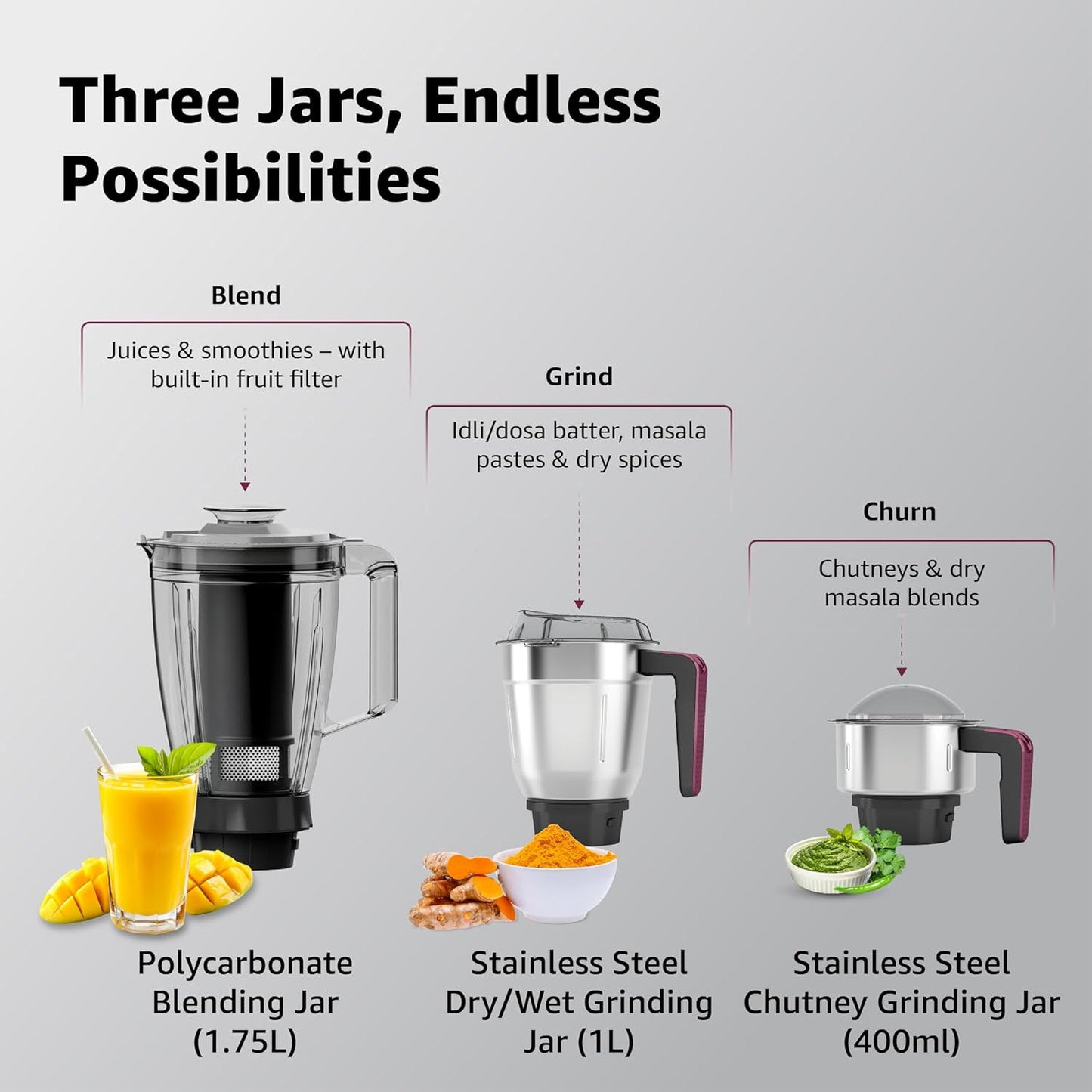 Havells Unity 750W Food Processor | 4 Jars – Juicer, Mixer, Grinder & Chopper (All-in-One) | Compact Design | 3 Speed Control + Pulse| For Dry & Wet Grinding| 2 Years Door Step Warranty by Havells