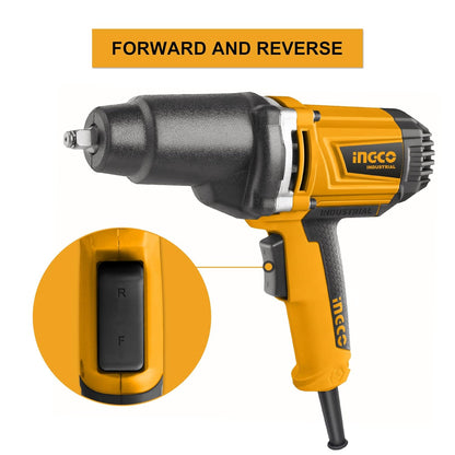 Ingco Impact Wrench, 2300rpm | 550N.M | 1/2"" Square Drive Electric Impact Wrench, Aluminum Gear Box with Rubber, Impact Wrench Tool Kit with 6pcs Sockets, 1pcs 125mm Adaptor