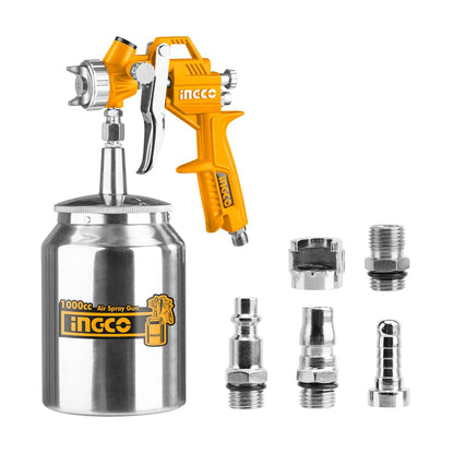 INGCO Air Spray Gun, 1000ml Capacity, 3-4 Bar Operating Pressure, 1.5mm Nozzles Stainless Steel, 200 l/min,Pneumatic Tool Suitable for Base Coat Spray Gun for Auto Paint