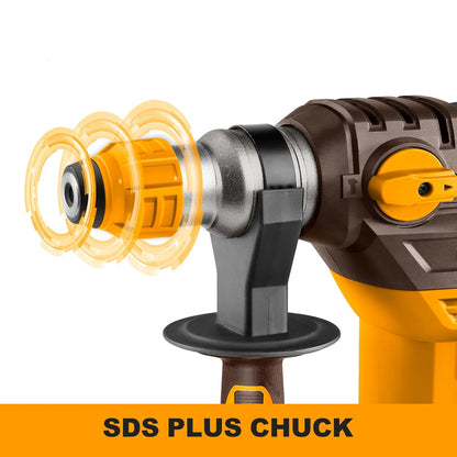 Ingco Hammer Drill Machine, 1500W Rotary Hammer Drill Machine Heavy Duty Grip Handle Concrete Metal And Woodworking For Home & Industrial Use, Yellow,Brown