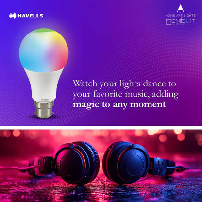 Havells Glamax 9W LED WiFi Smart B22 Bulb|Energy Efficient|Music Sync Function|Compatible with Amazon Alexa and Google Assistant|Multi User Feature|Made in India|Pack of 2