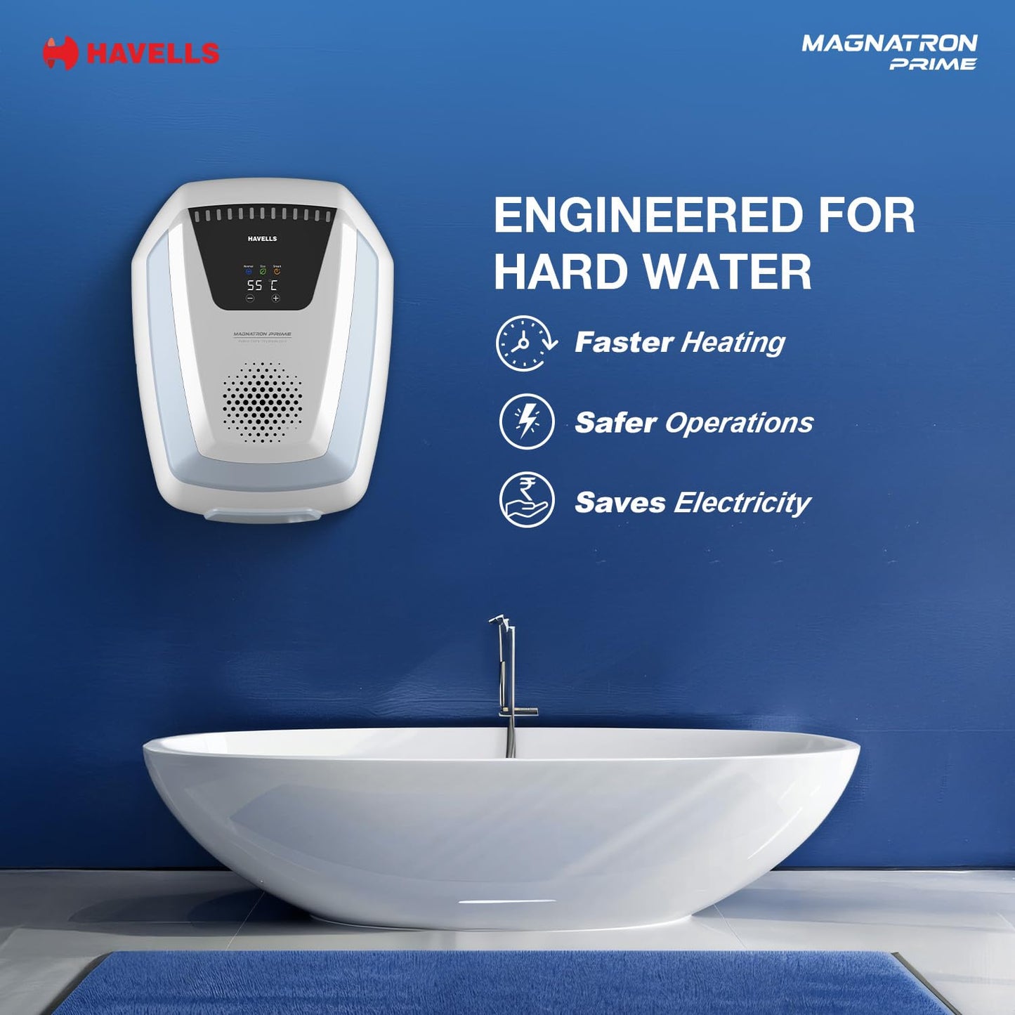 Havells Magnatron Prime 25L Storage Water Heater(Geyser)|Induction Technoloy|No Heating Element|25% Faster Heating|30,000 Rs Electricity Saving in 5 Year|Suitable For Hard Water|Scaling Resistant
