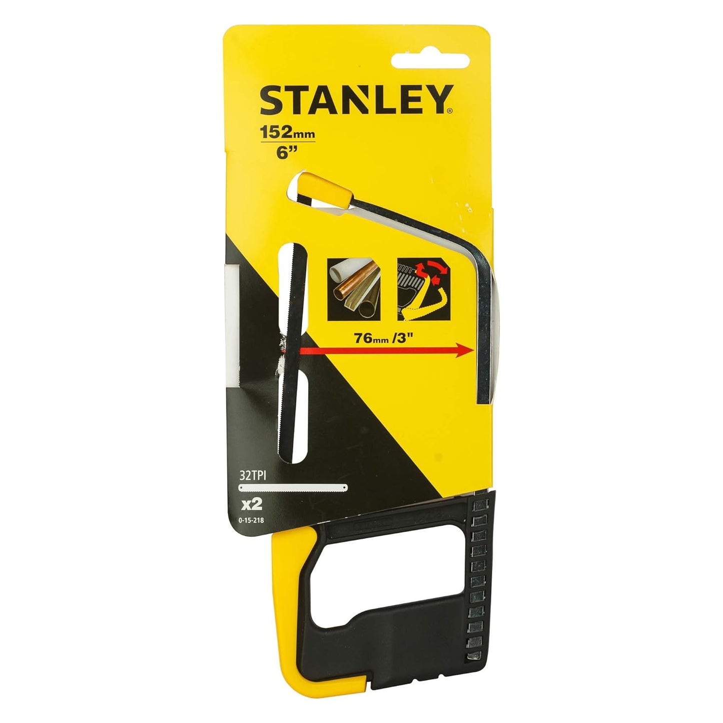 STANLEY 0-15-218 150mm/6'' Junior Hacksaw with 1 Free Blade,Ideal for Home, Camping & Outdoor Activity, Yellow & Black