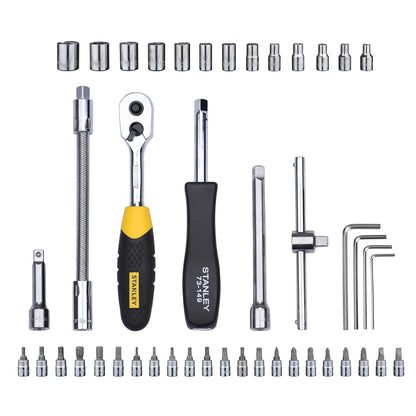 STANLEY STMT72794-8 1/4'' 46-PIECE Square Drive Metric Socket & Bit Set, Made with Double Nickel Chromium Alloy Coated Tip, Maxi-Drive™ Design Provides 15% More Torque than Standard Sockets, BLACK