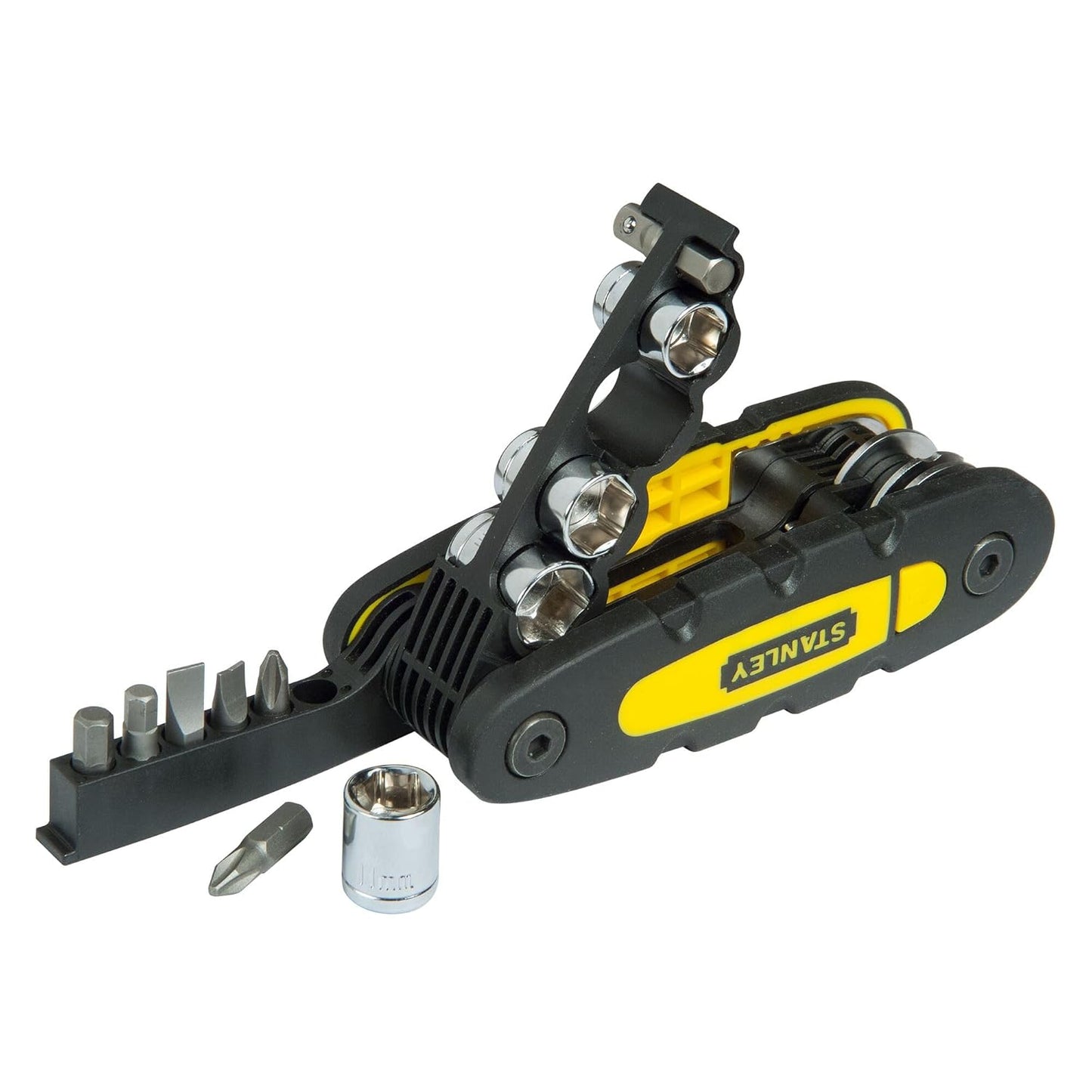 STANLEY STHT0-70695 Folding and Locking 14-in-1 Multi-Tool, Compact & Portable, KIT Contains Knife, Saw, Bottle Opener, File, Holder for Bits & Drive Adaptor for Sockets