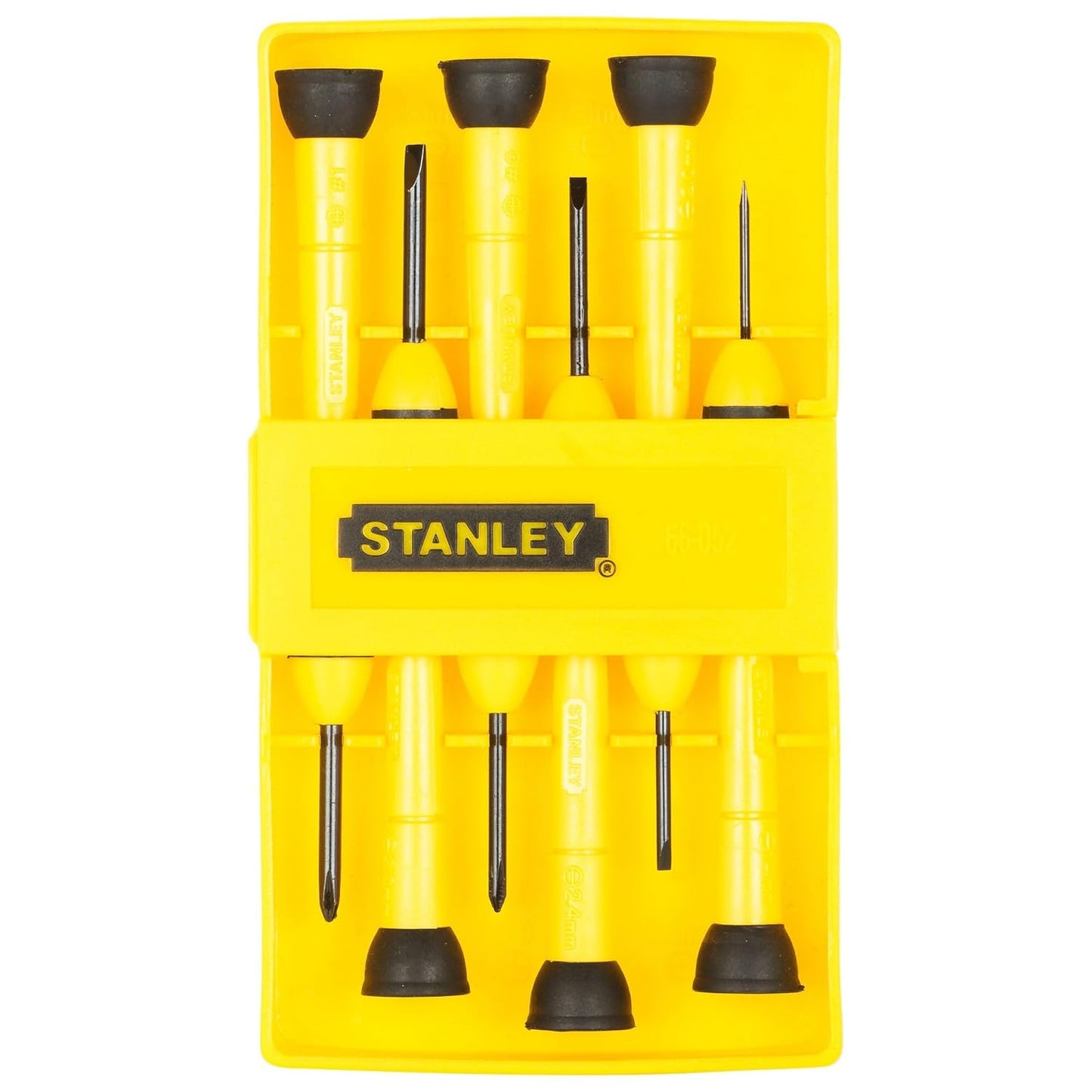 STANLEY 66-052 Precision Screwdriver Set, 6 pcs, 84 gms, Rotating Tip, Bi-Material Handle with Cushioned Grip, Used in Machines, Automobiles & Cars, LxWxH: 19.5x10x2cm, Plastic Storage Case Included