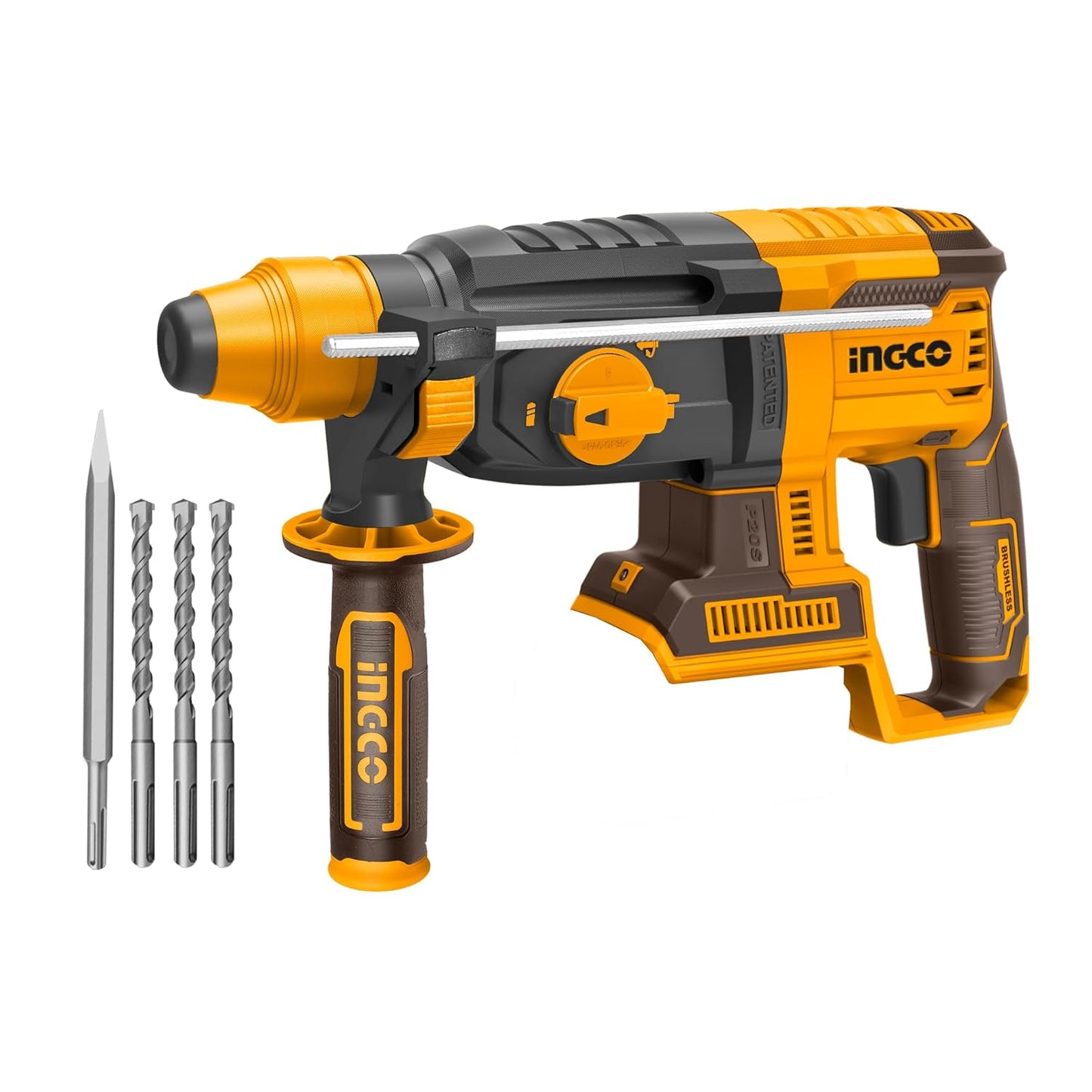 INGCO Cordless Rotary Hammer, Brushless Motor, 2.5J, Max.drilling capacity: Concrete: 26mm, SDS plus Chuck System CRHLI2026